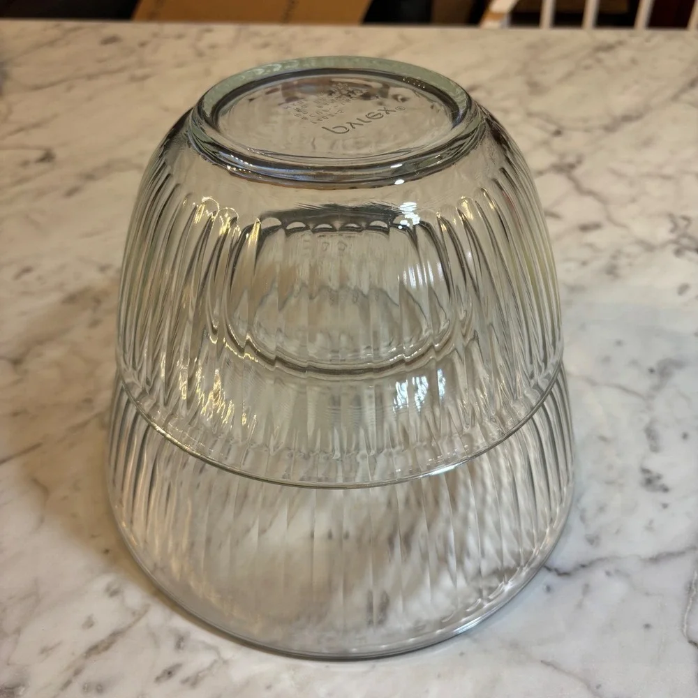 Vintage Pyrex Clear Ribbed Glass MixingBowls Set of 2 Fluted Nesting 1.5qt 2.5qt